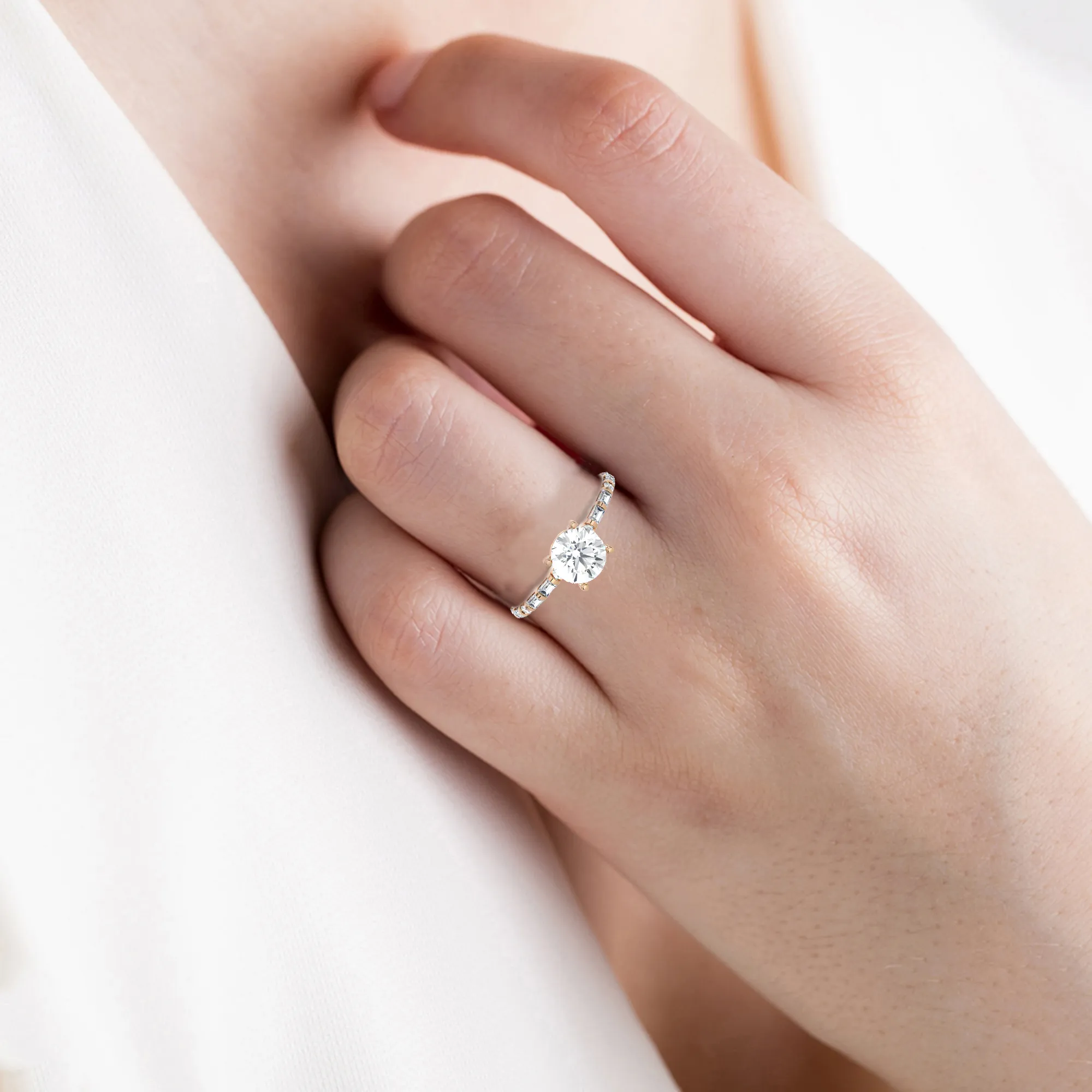 1 1/5 ctw Round Lab Grown Diamond Side Stone Engagement Ring