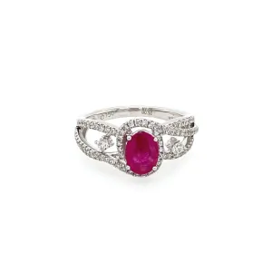 1.06ct Oval Ruby And .05ctw Diamond Twisted Halo Ring 18kt White Gold