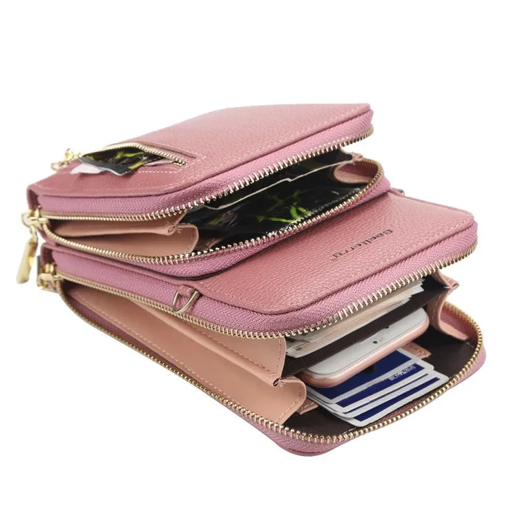 (17x11x4cm) Universal Cell Phone Leather Shoulder Bag Wallet Fashion Crossbody Bag - Light Blue