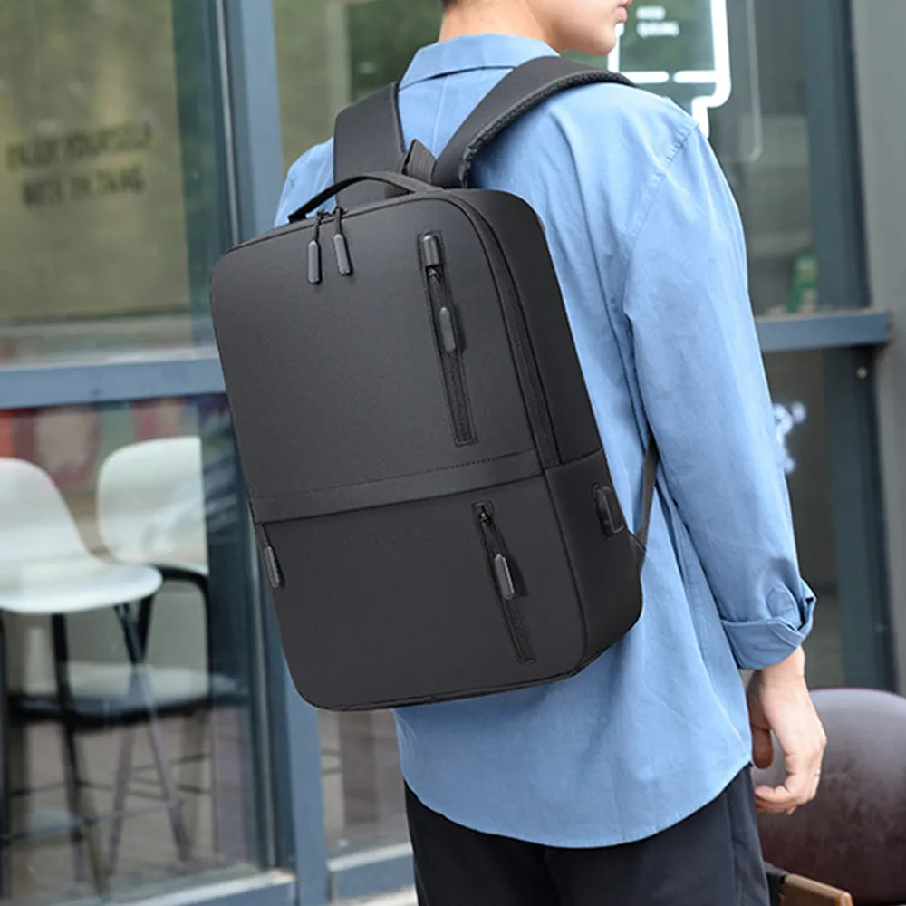 3-Piece Set Large Capacity Laptop Backpack Fits up to 15.6 Inch Laptop with USB Charging Port Black