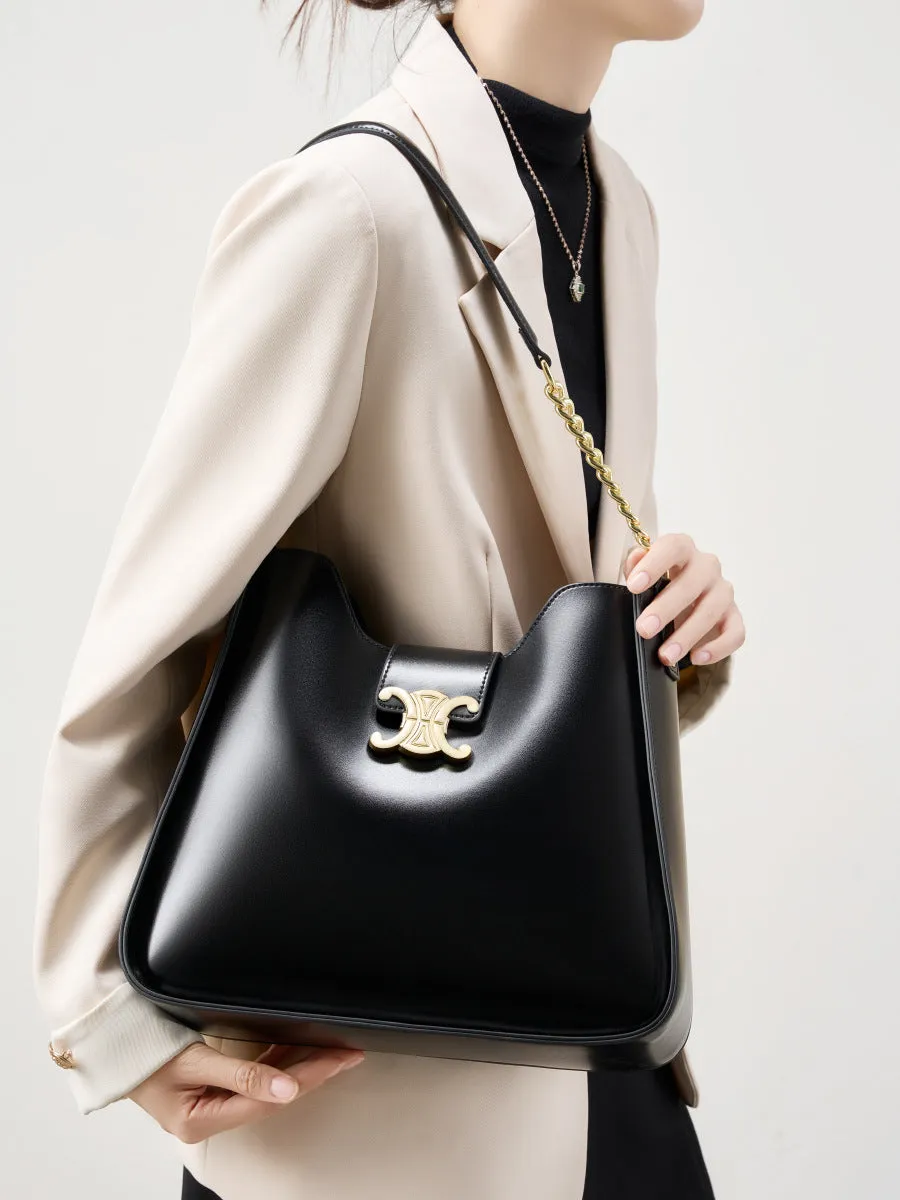 30CM women's handbag chain leather armpit bucket mother handbag 2927 black