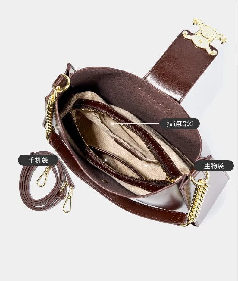30CM women's handbag chain leather armpit bucket mother handbag 2927 black