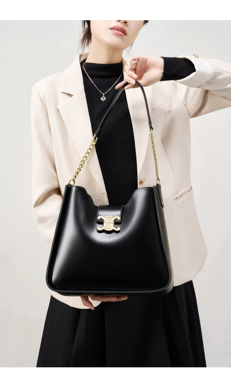 30CM women's handbag chain leather armpit bucket mother handbag 2927 black
