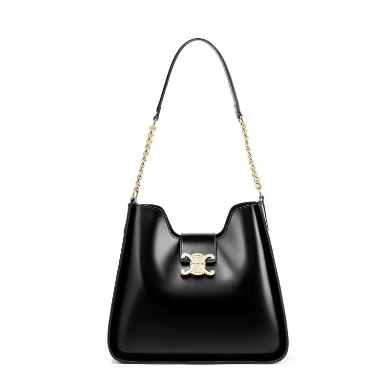 30CM women's handbag chain leather armpit bucket mother handbag 2927 black