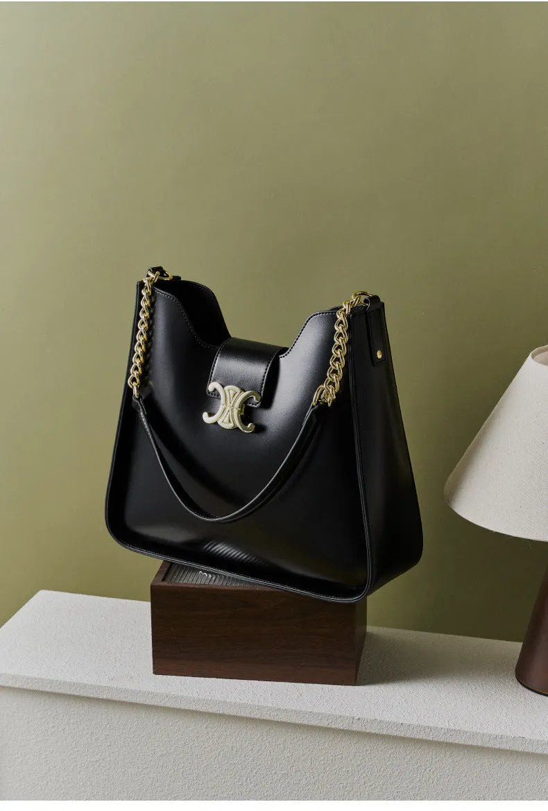 30CM women's handbag chain leather armpit bucket mother handbag 2927 black