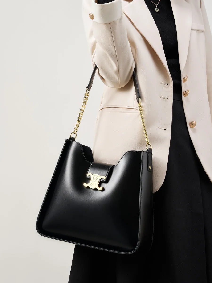 30CM women's handbag chain leather armpit bucket mother handbag 2927 black