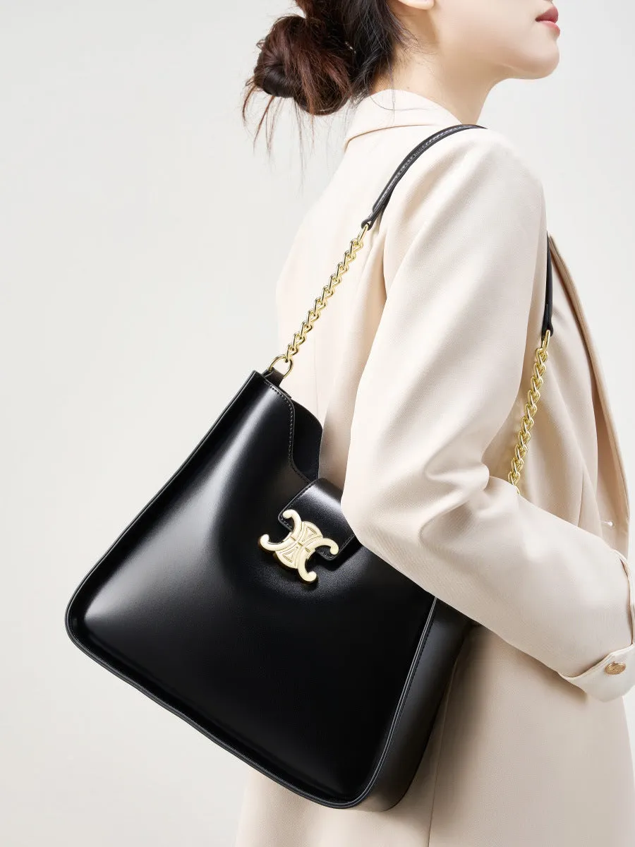 30CM women's handbag chain leather armpit bucket mother handbag 2927 black