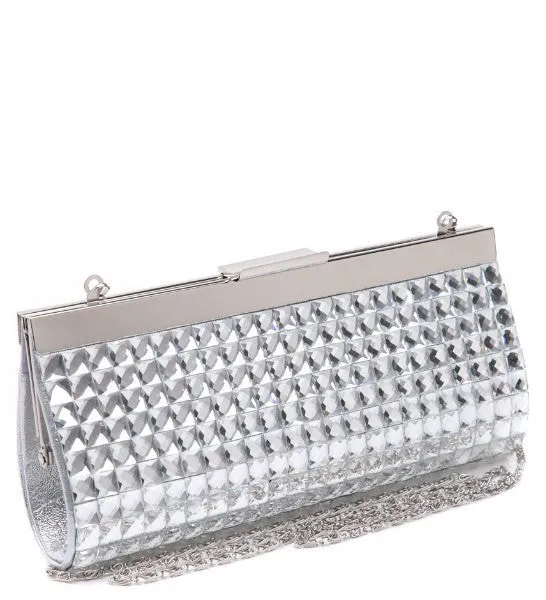5th Avenue Luxury Silver Gem Encrusted Clutch Bag