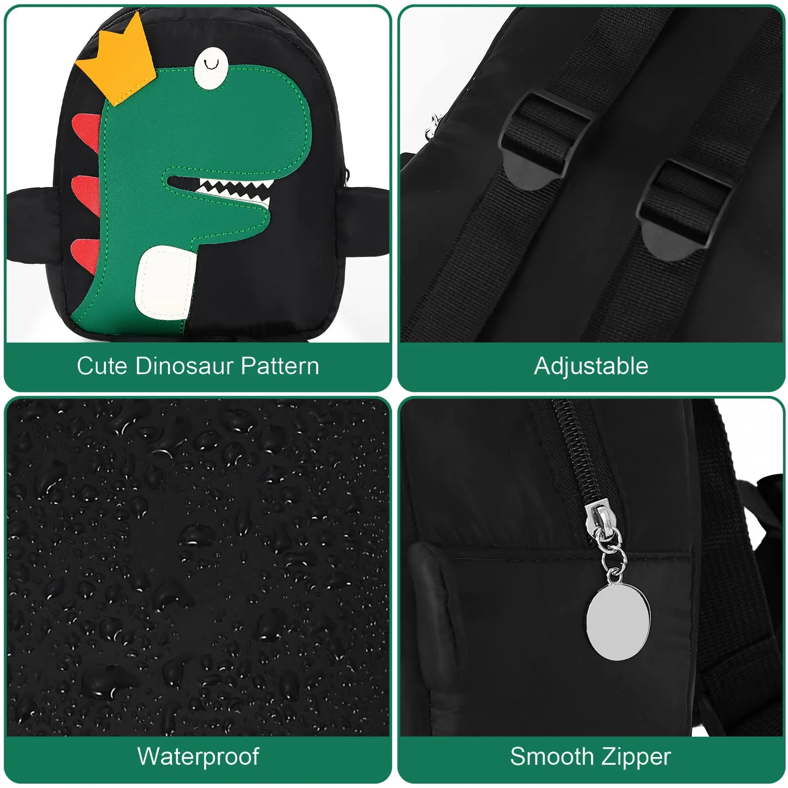 Accmor Toddler Harness Backpack Leash, 4 in 1 Kid Dinosaur Backpacks with Anti Lost Wrist Link, Mini Child Harnesses Leashes for Walking, Cute Baby Back Pack Rope Tether Rein for Boys Girls (Black) Black