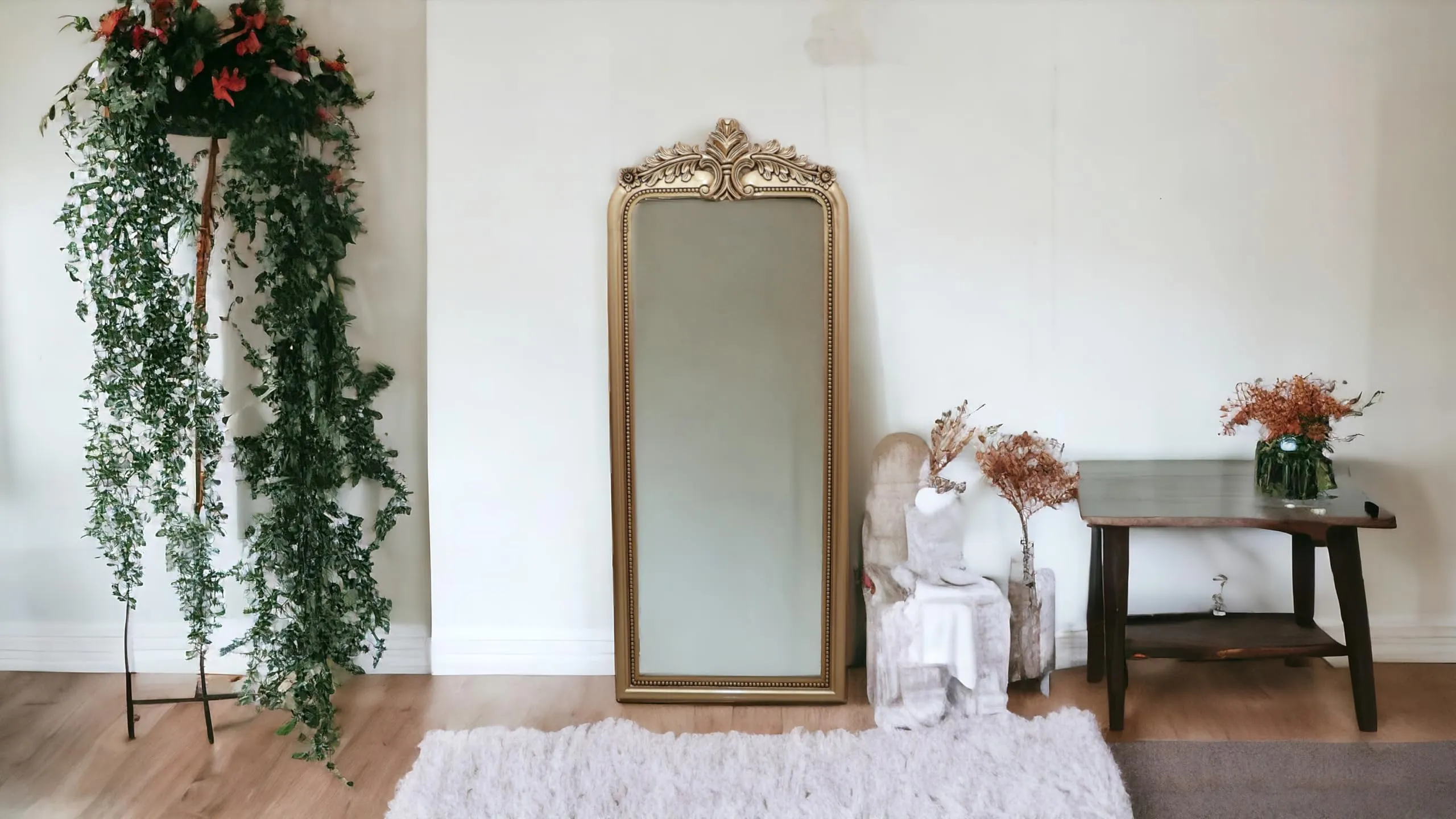 AESTHETIC DECORSize 6 * 2.5 ft Wooden Carved Wall Mirror Frame Solid Wood, gold antique Finish | with Out Mirror |