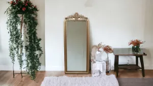 AESTHETIC DECORSize 6 * 2.5 ft Wooden Carved Wall Mirror Frame Solid Wood, gold antique Finish | with Out Mirror |