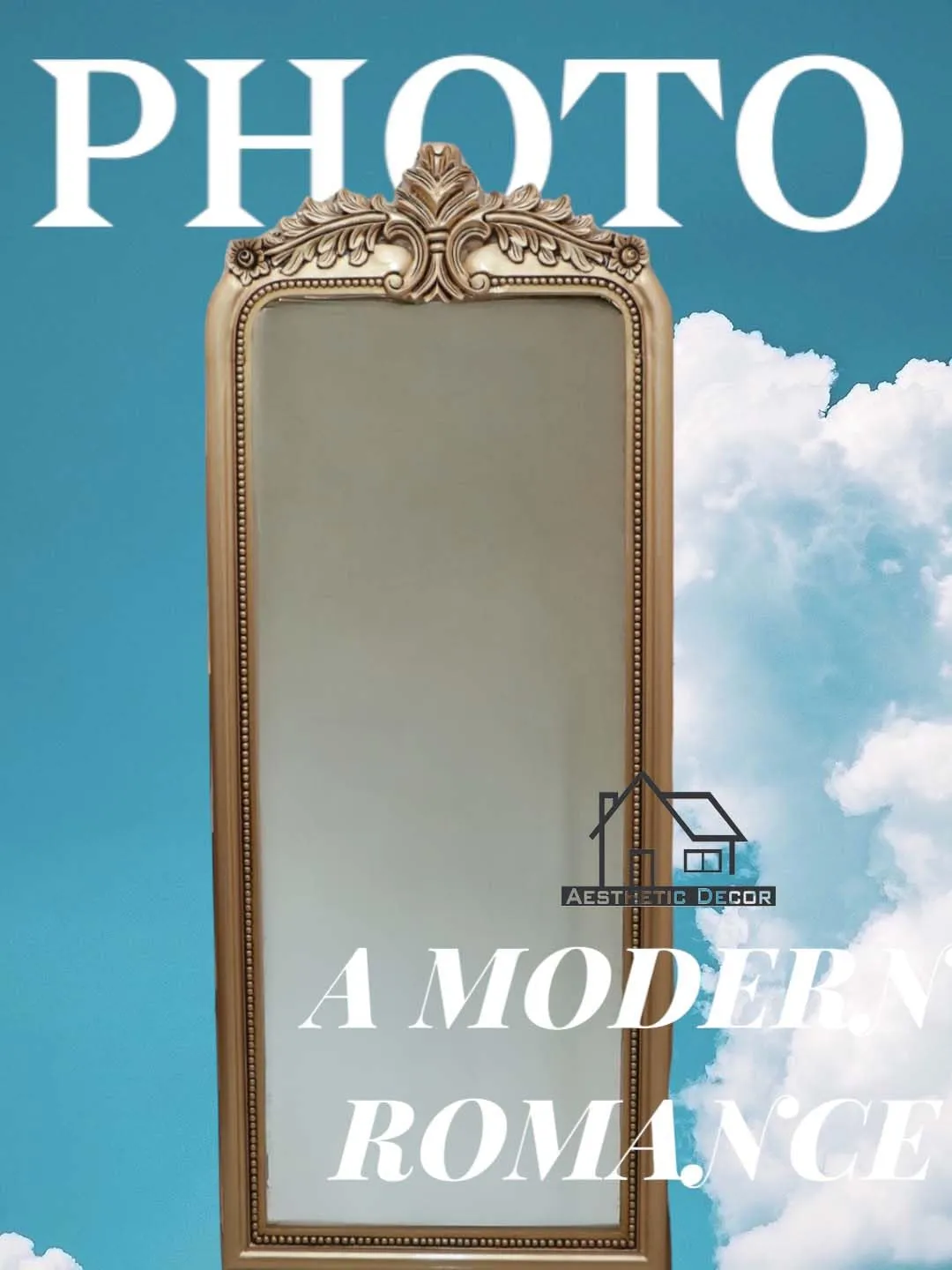 AESTHETIC DECORSize 6 * 2.5 ft Wooden Carved Wall Mirror Frame Solid Wood, gold antique Finish | with Out Mirror |