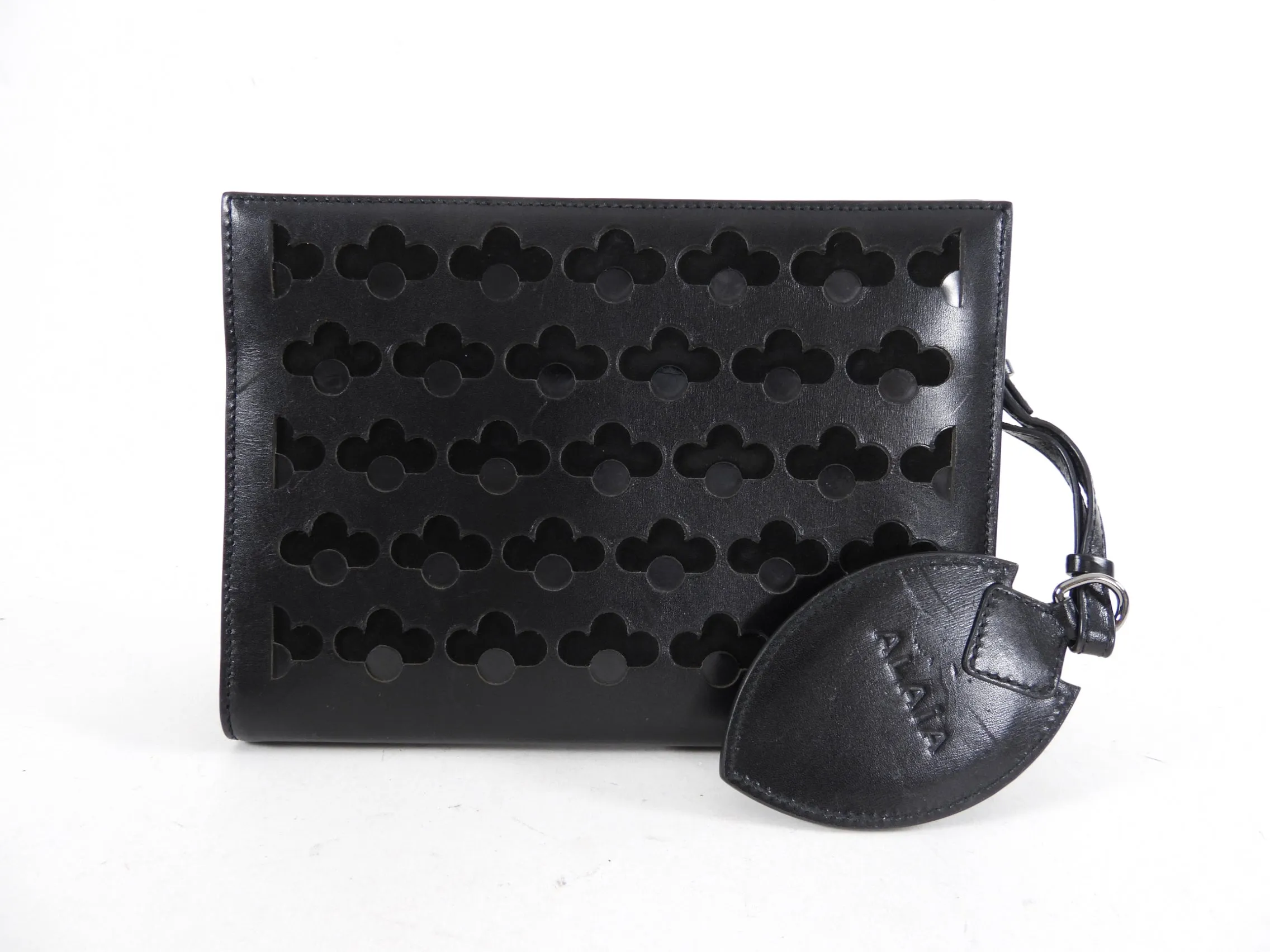 Alaia Black Leather and Suede Perforated Small Clutch Bag