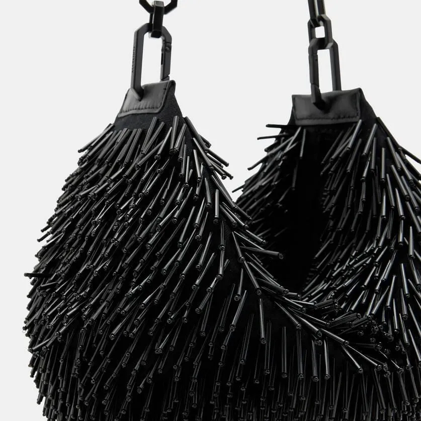 AllSaints Madea Chain Strap Beaded Bag in Black
