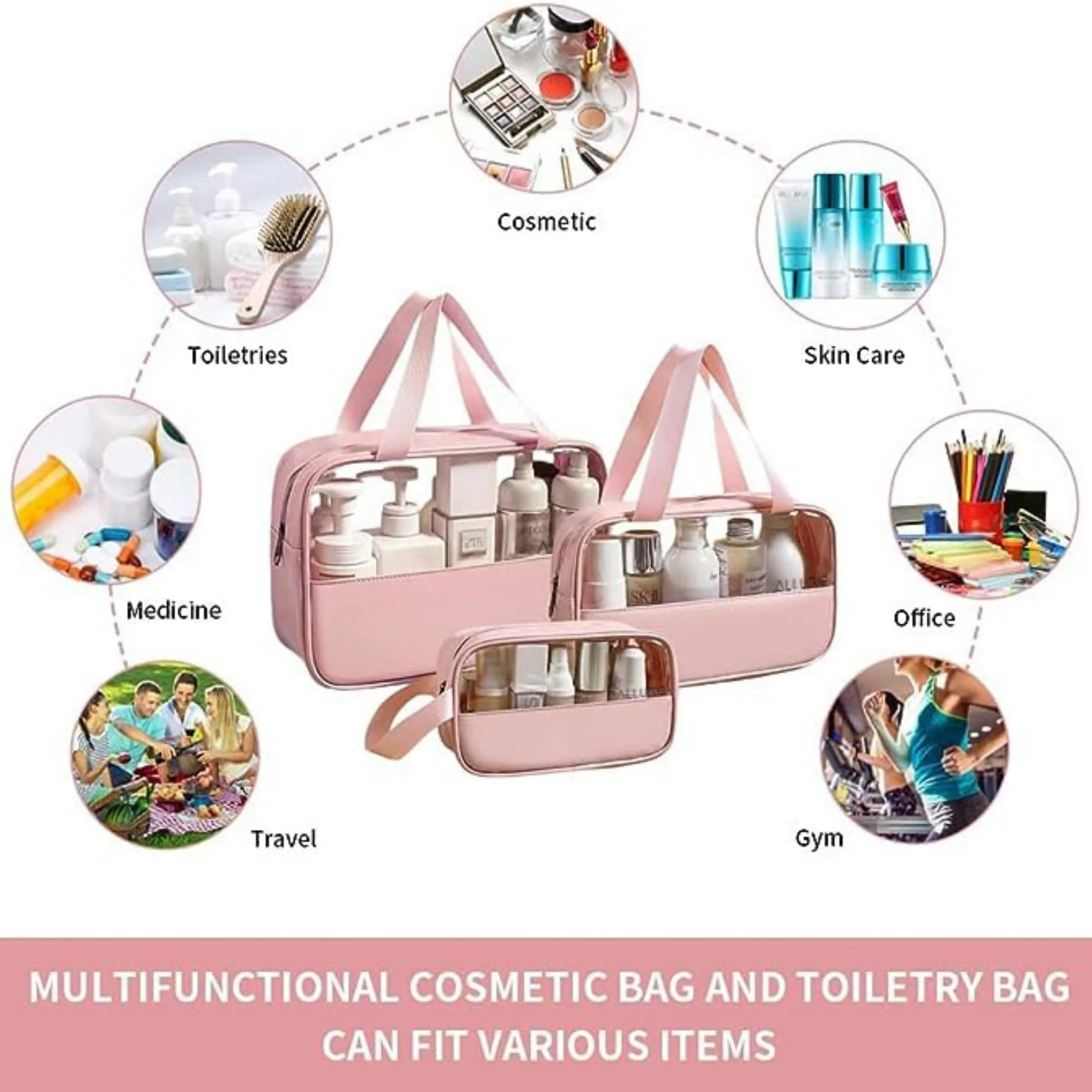 AllureToiletry Bag Pink - Pack of 3