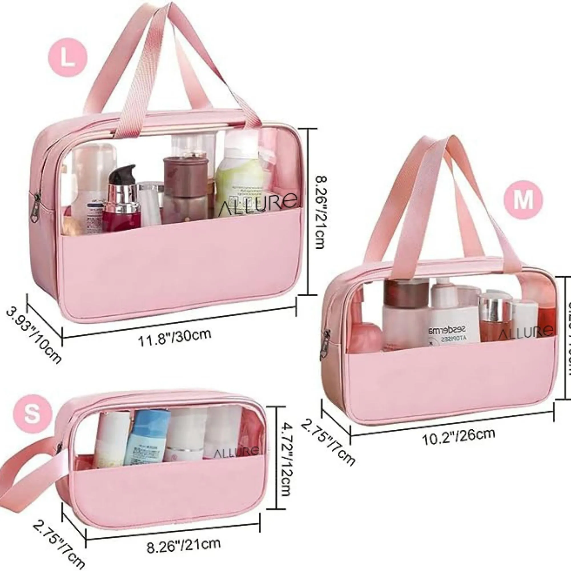 AllureToiletry Bag Pink - Pack of 3