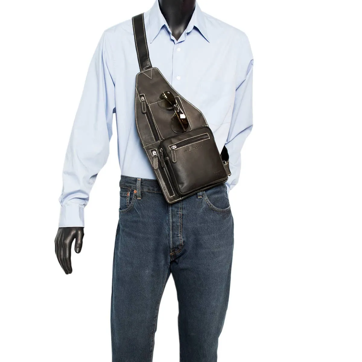 Arrigo Crossbody Shoulder Bag Buffalo Leather - Sort