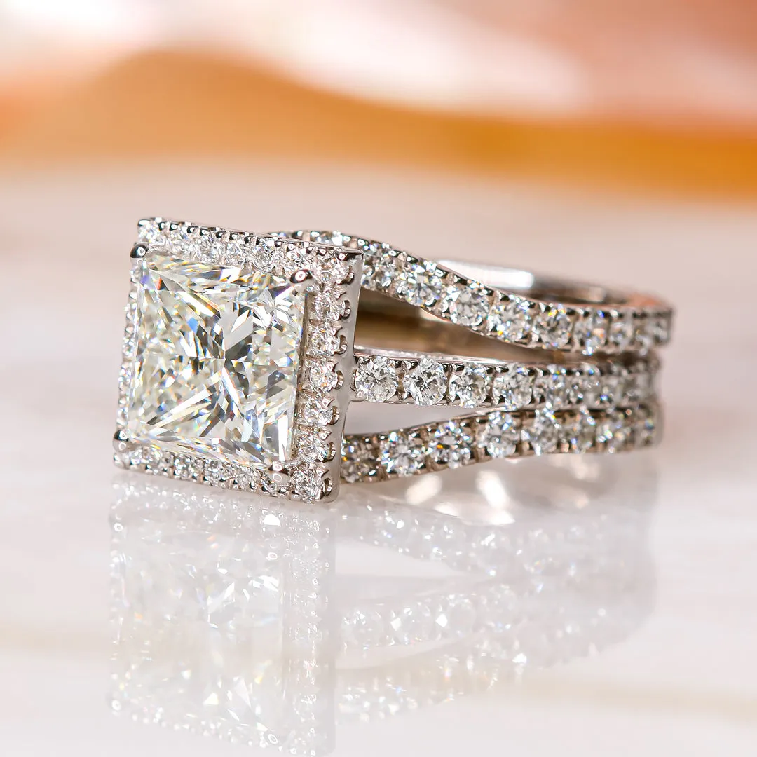 Aura Halo with Accents Natural Princess Cut  Diamond Engagement Set