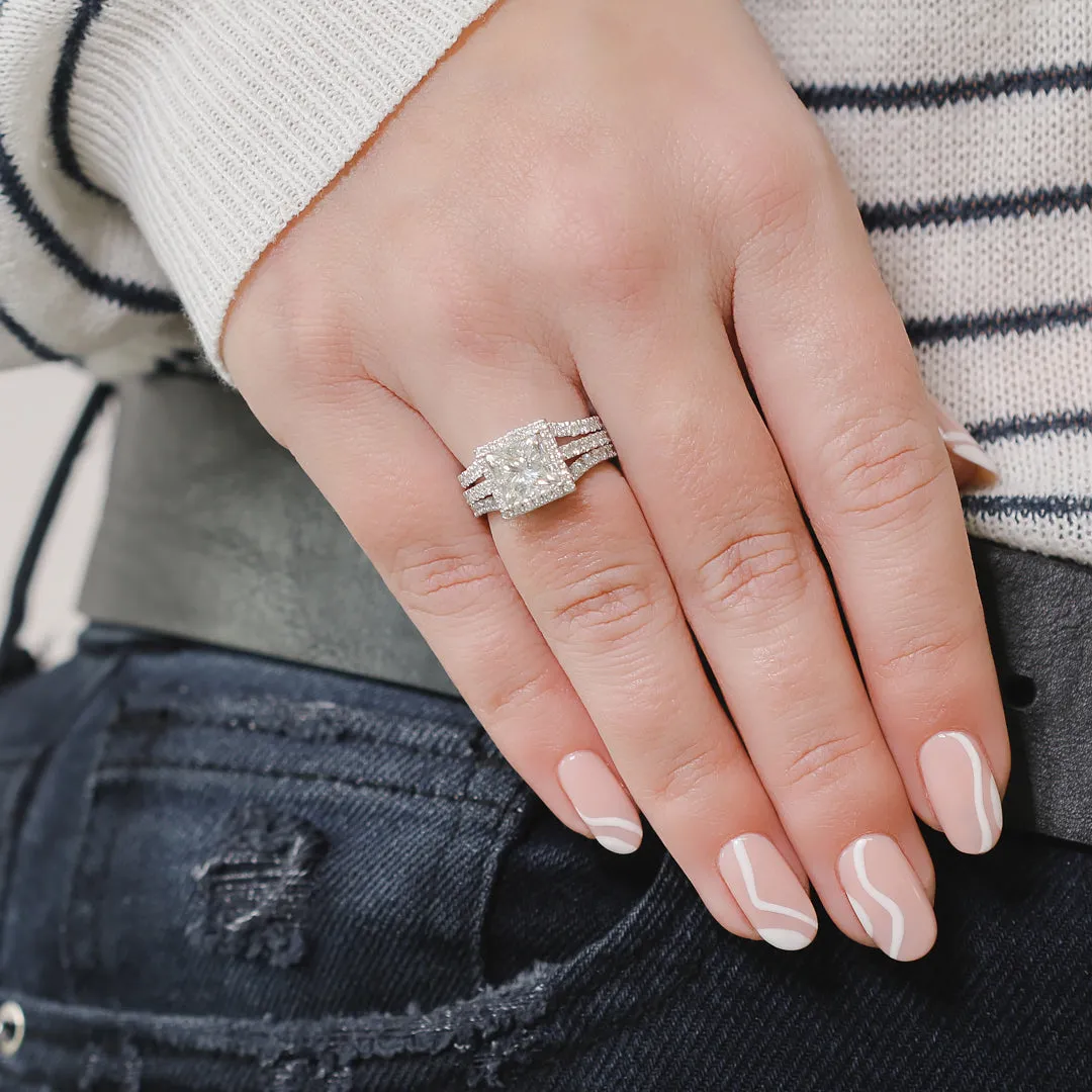 Aura Halo with Accents Natural Princess Cut  Diamond Engagement Set