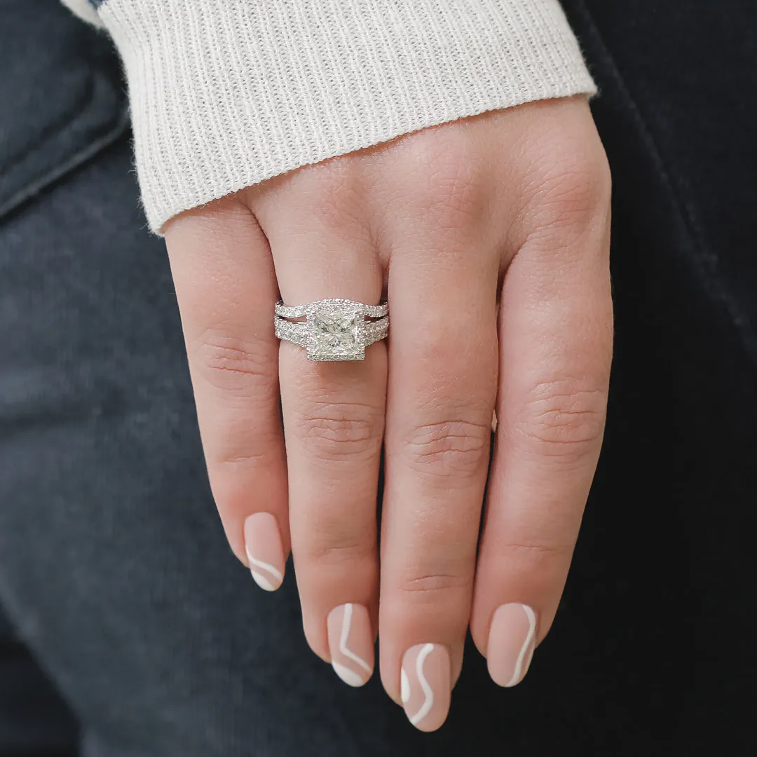 Aura Halo with Accents Natural Princess Cut  Diamond Engagement Set