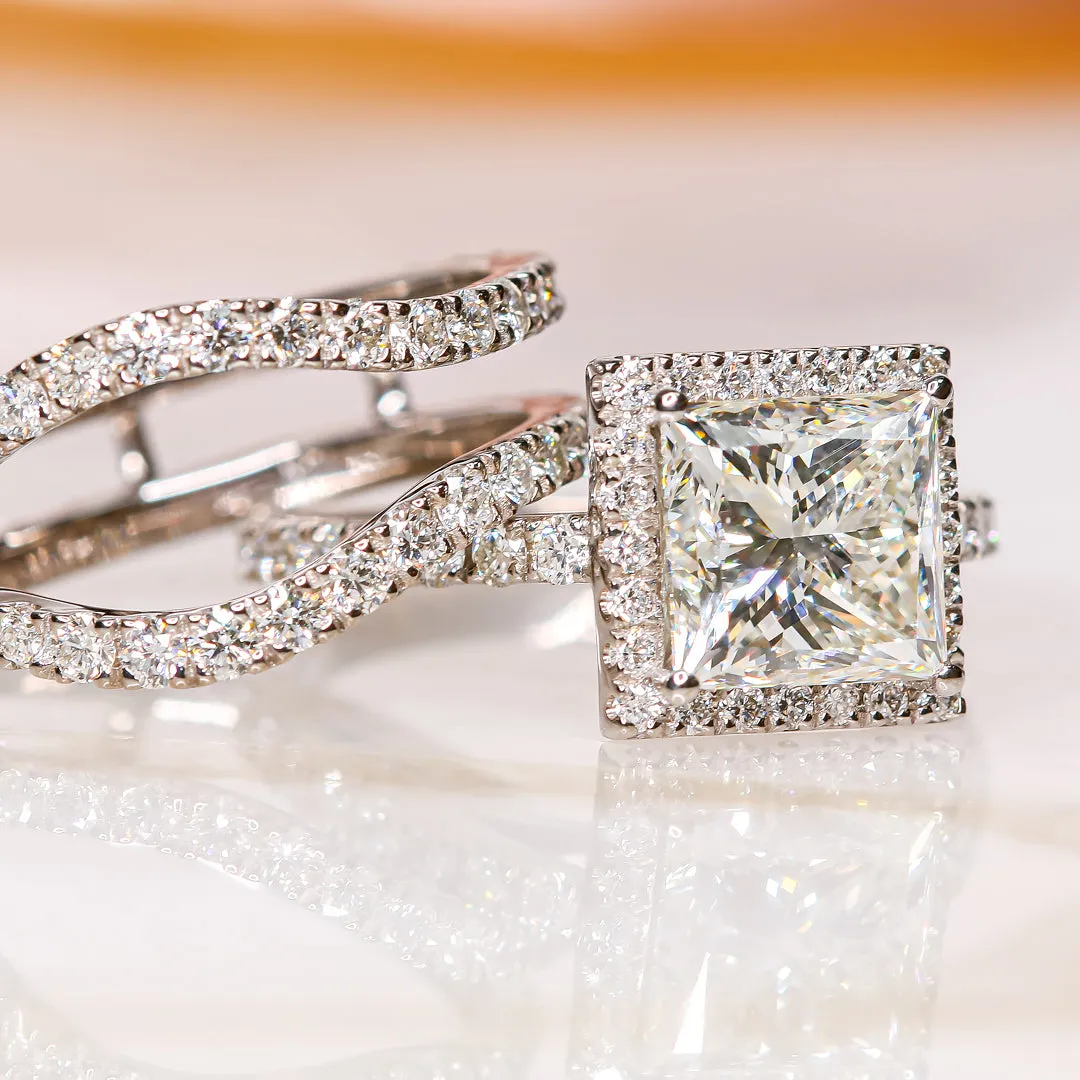Aura Halo with Accents Natural Princess Cut  Diamond Engagement Set
