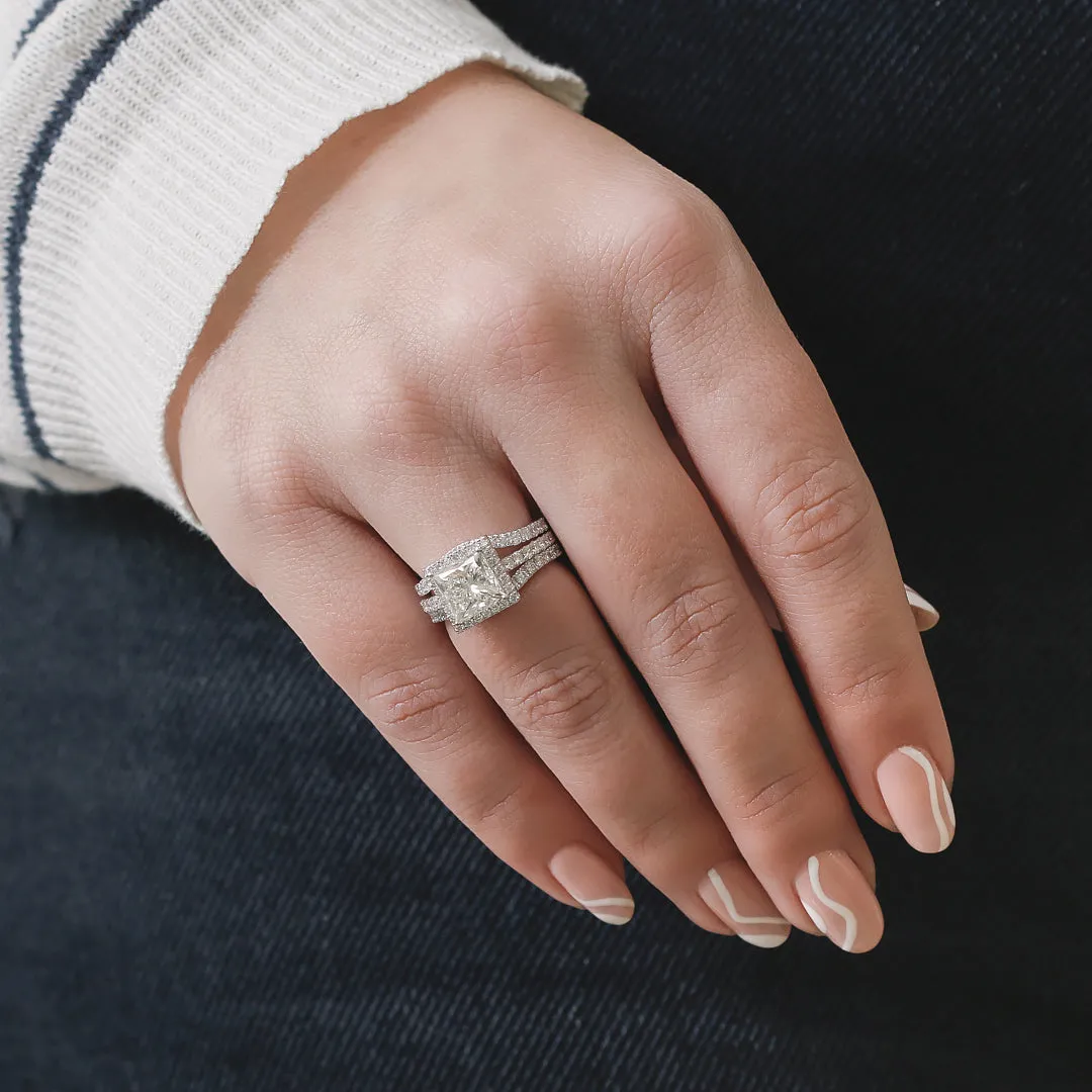 Aura Halo with Accents Natural Princess Cut  Diamond Engagement Set
