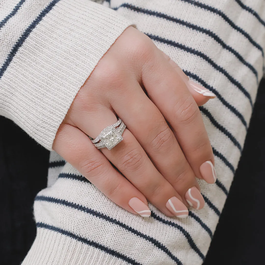Aura Halo with Accents Natural Princess Cut  Diamond Engagement Set