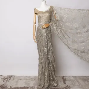 Beige, Gold Metallic French Chantilly Lace Fabric – 5.5 Meters, Floral Design, 110 cm Width-D21088