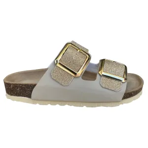 Biochic sandalo da donna con 2 fasce regolabili glitterate e plantare in pelle BC55215Yo oro