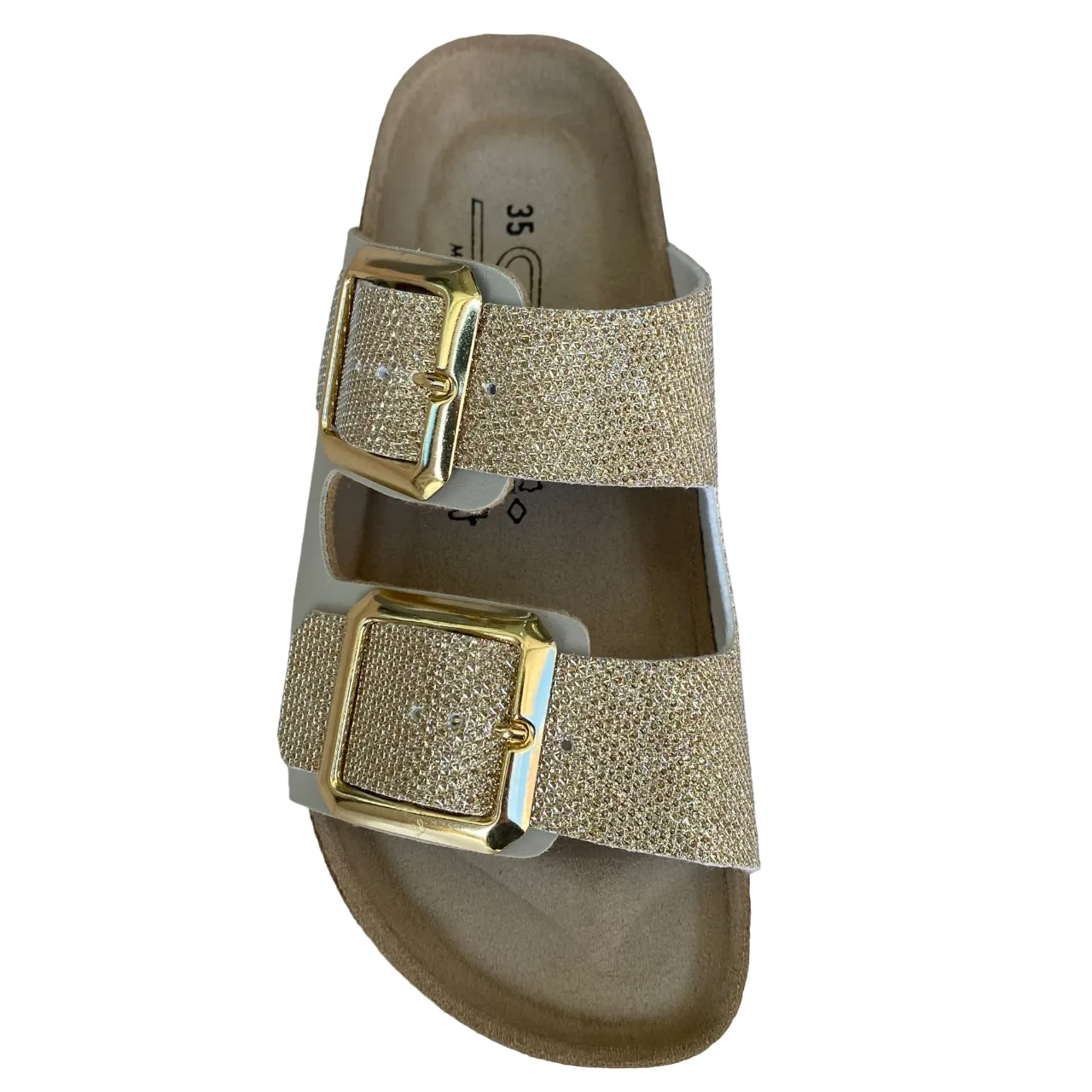 Biochic sandalo da donna con 2 fasce regolabili glitterate e plantare in pelle BC55215Yo oro