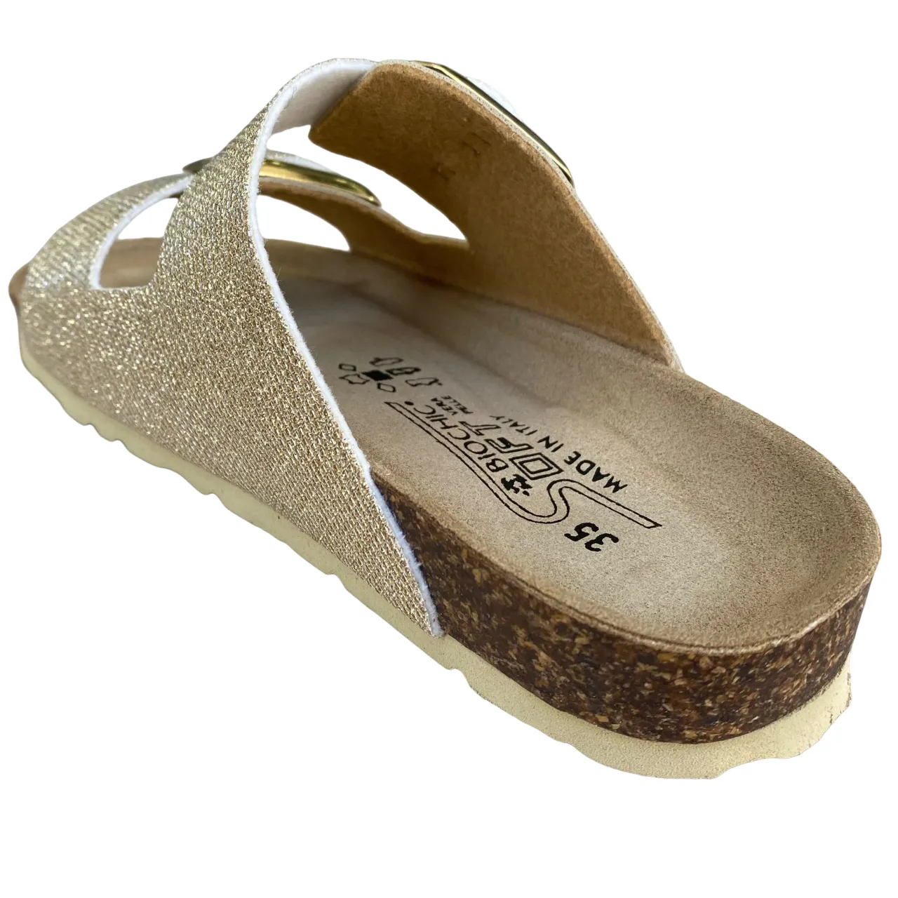 Biochic sandalo da donna con 2 fasce regolabili glitterate e plantare in pelle BC55215Yo oro