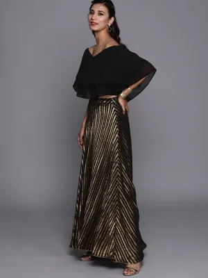 Black Georgette Striped Lehenga Choli