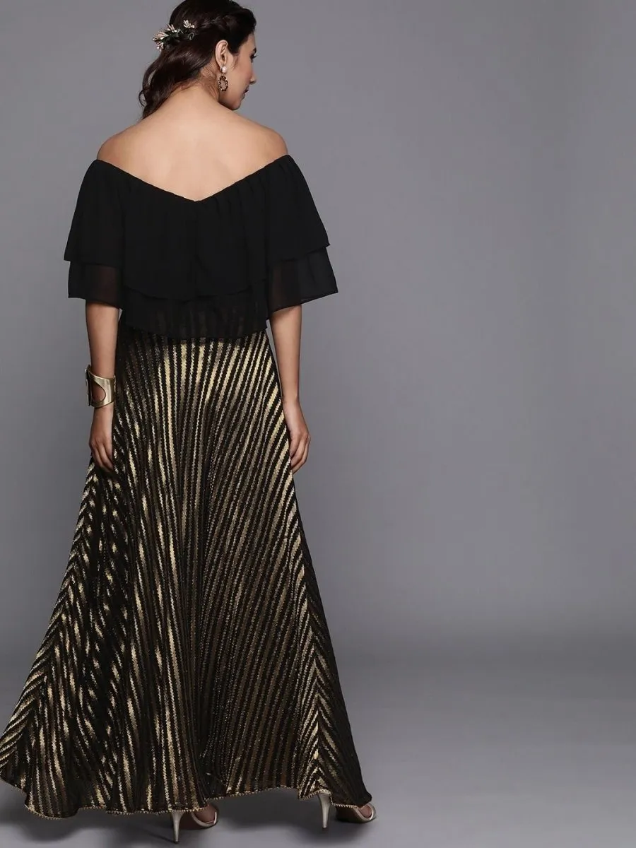 Black Georgette Striped Lehenga Choli