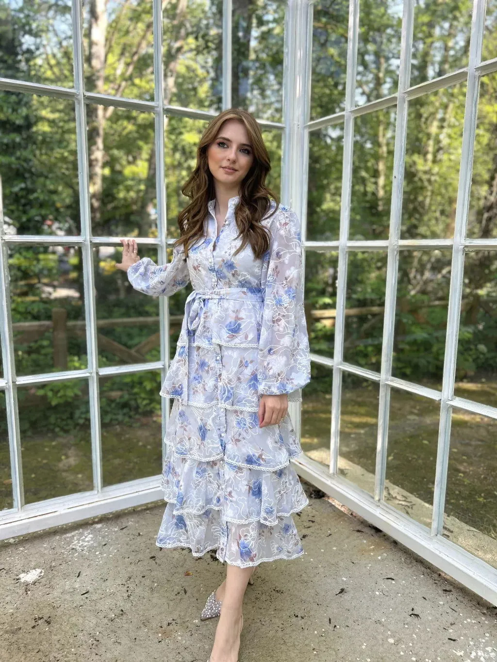Blue Patterned Volan Dress
