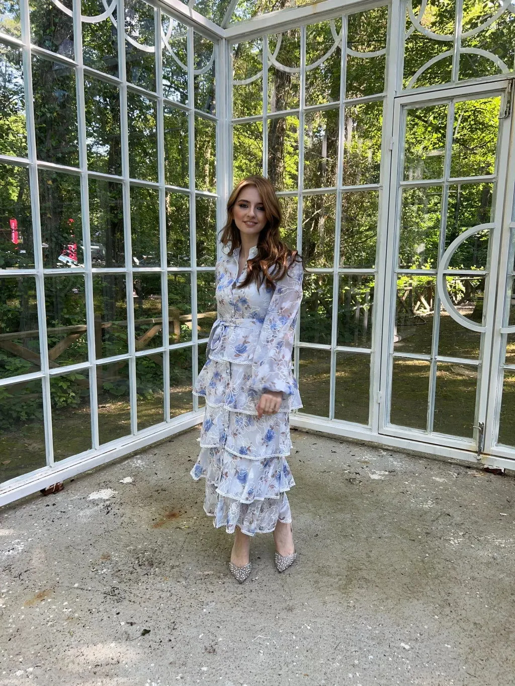 Blue Patterned Volan Dress