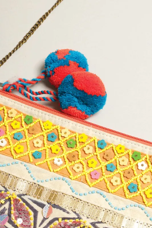 Boho Embellished Clutch with Chain
