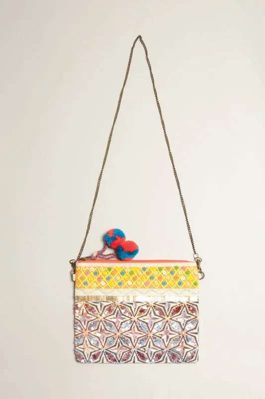 Boho Embellished Clutch with Chain