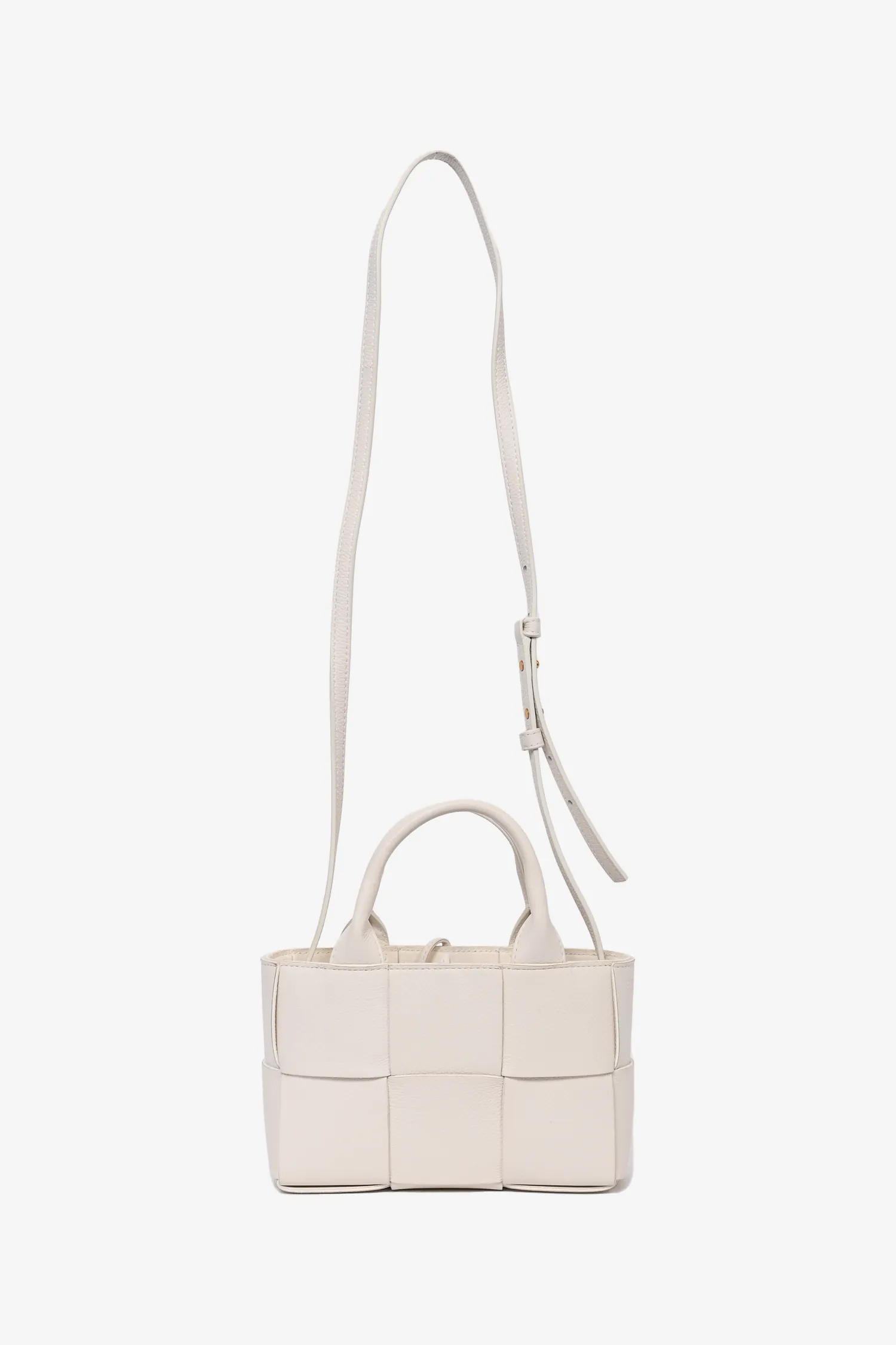 Bottega Veneta White Leather Mini Arco Tote with Strap