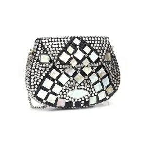 Bridal Women Antique Brass Purse Ethnic Handmade Metal Clutch Bag Silver