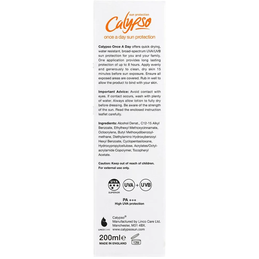 Calypso Once A Day Sun Protection Cream SPF20 200ml