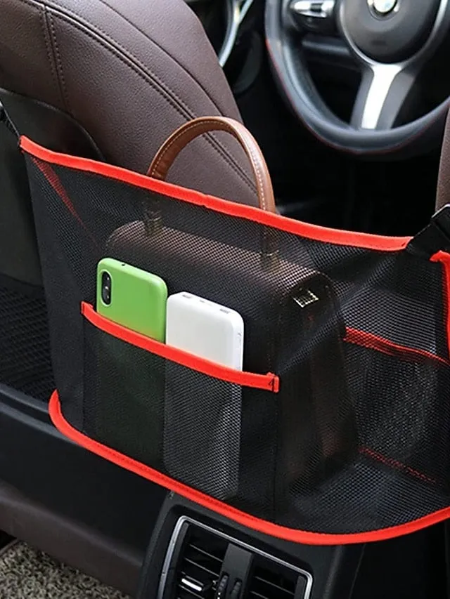 Car Net Pocket Handbag Holder, Durable Car Seat Storage and Handbag Holding Net, Thickened Polyester Fiber Hanging Storage Bag Between Car Seats for Carrier bag, Documents, Phone and More