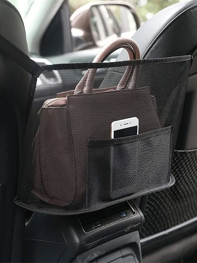 Car Net Pocket Handbag Holder, Durable Car Seat Storage and Handbag Holding Net, Thickened Polyester Fiber Hanging Storage Bag Between Car Seats for Carrier bag, Documents, Phone and More