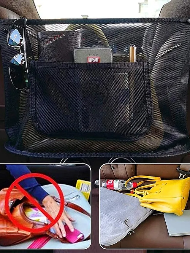 Car Net Pocket Handbag Holder, Durable Car Seat Storage and Handbag Holding Net, Thickened Polyester Fiber Hanging Storage Bag Between Car Seats for Carrier bag, Documents, Phone and More