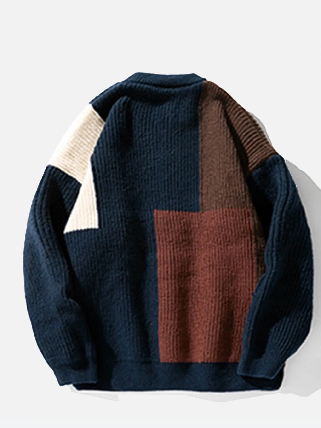Casual Contrasting Color Knitted Texture Crew Neck Sweater