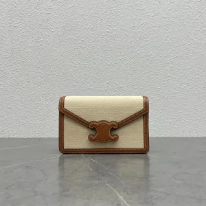 CE Wallet On Chain Triomphe In Textile Natural / Tan For Women 7in/19cm 10J972DB2.02NT
