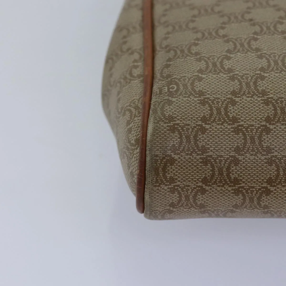 CELINE Macadam Canvas Clutch Bag Beige Auth bs14940
