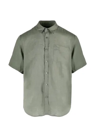 Censured camicia da uomo manica corta in lino SM6439TLICA 32 army green