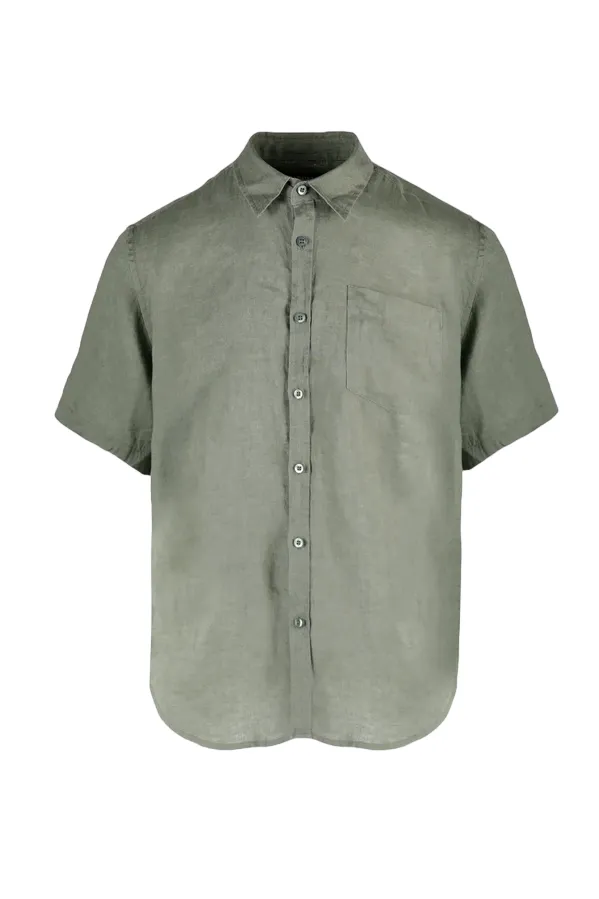 Censured camicia da uomo manica corta in lino SM6439TLICA 32 army green
