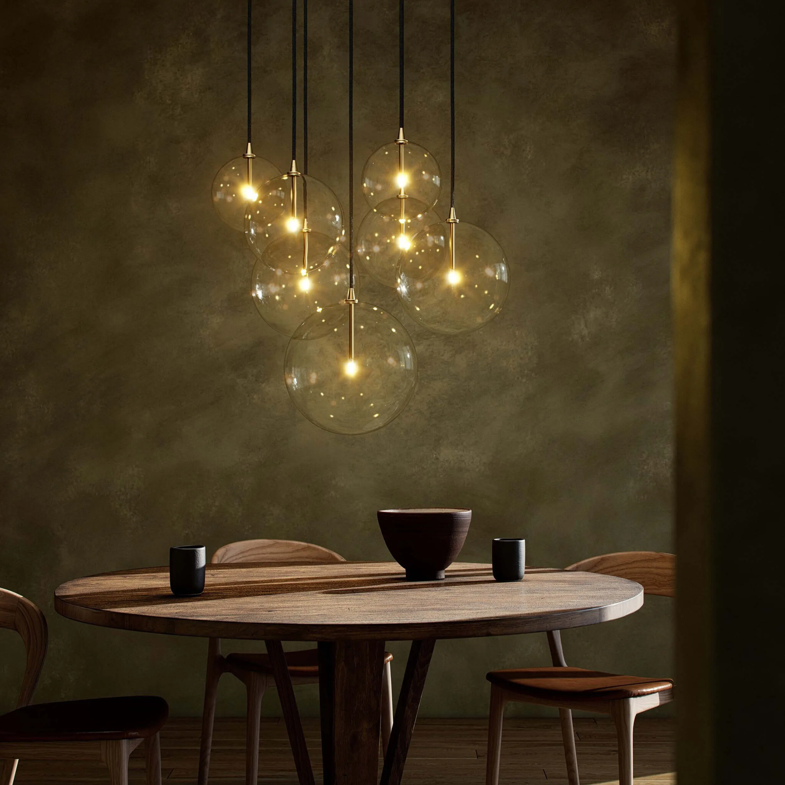 Cluster 7 MIX Chandelier, Burnished Brass