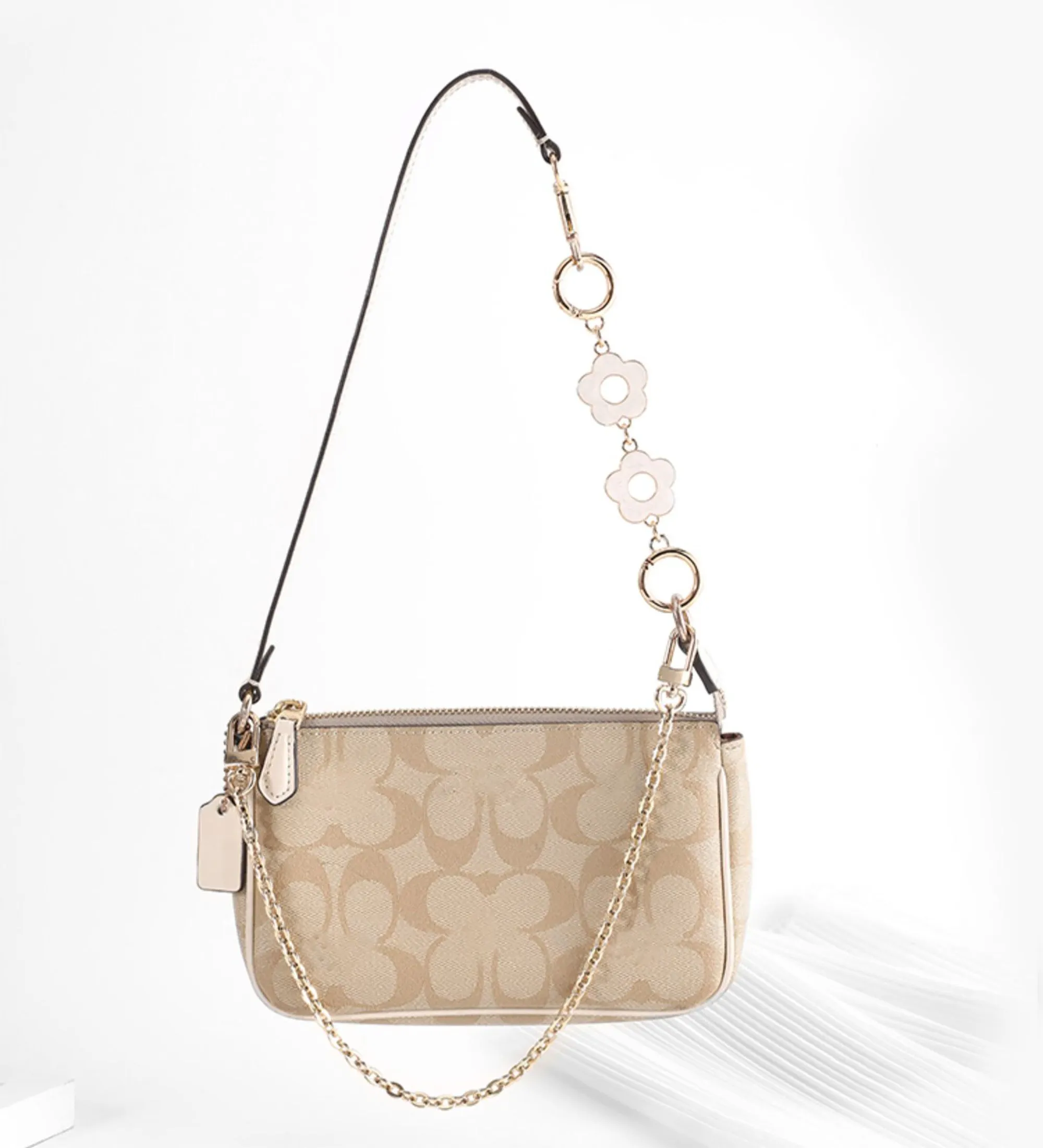 Coach bag flower extension chain,LV Pochette Accessoires Shoulder strap,Coach underarm chain accessory.